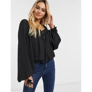Intimately Free People Black Another Round Bodysuit Top Square Neck Size Large L